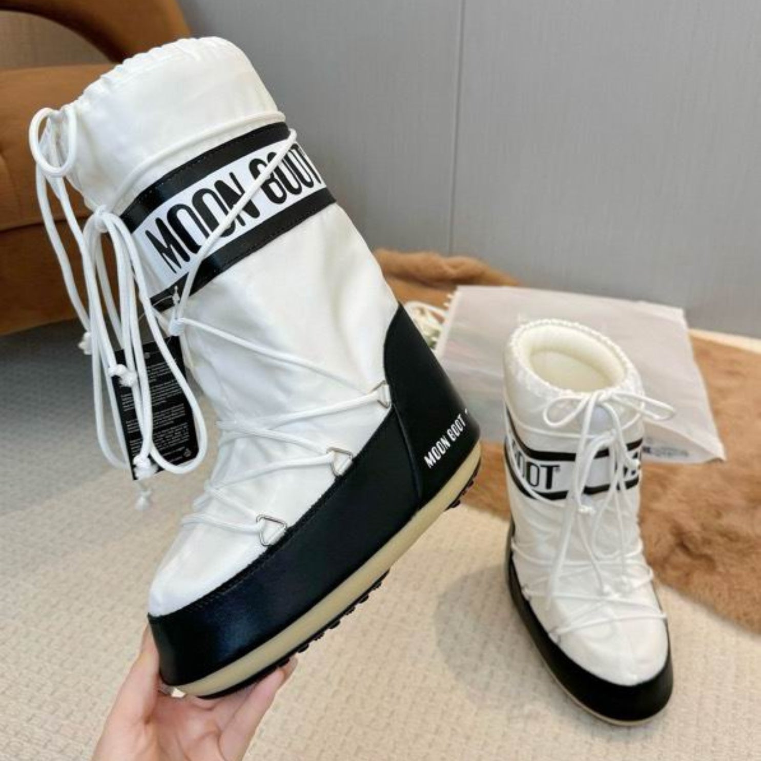 Mboot Waterproof High White and Black Boot