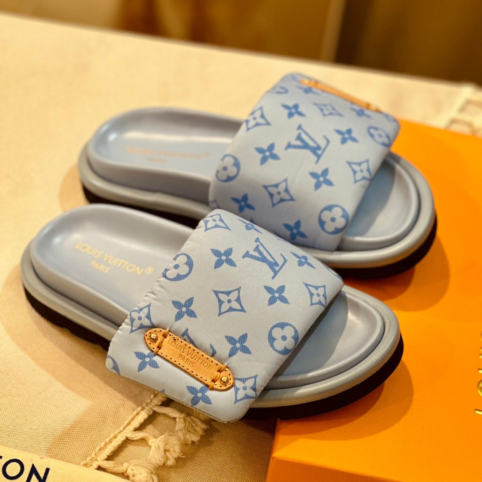 Lv Pool Pillow Flat Comfort Blue Flip Flops