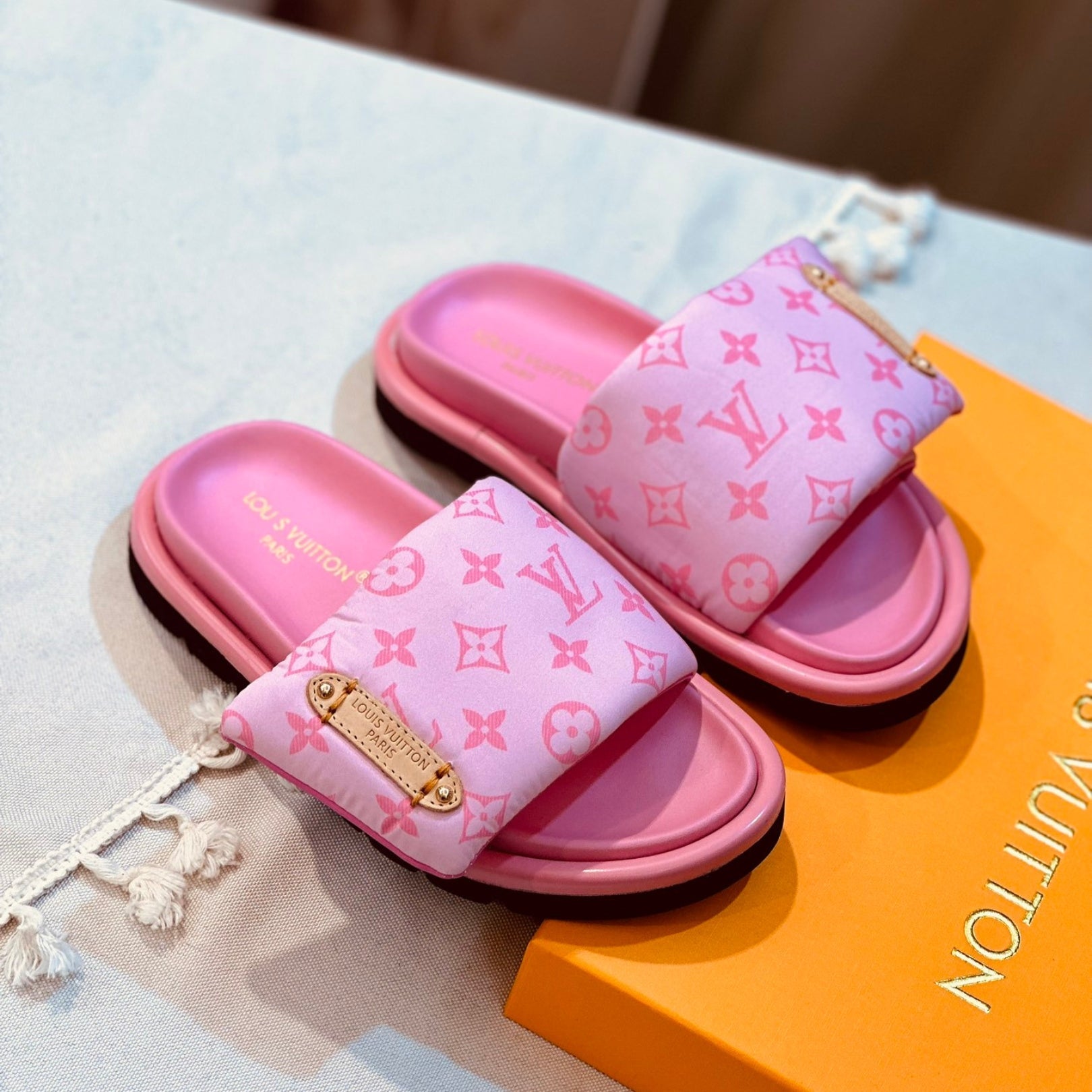 Lv Pool Pillow Flat Comfort Pink Flip Flops