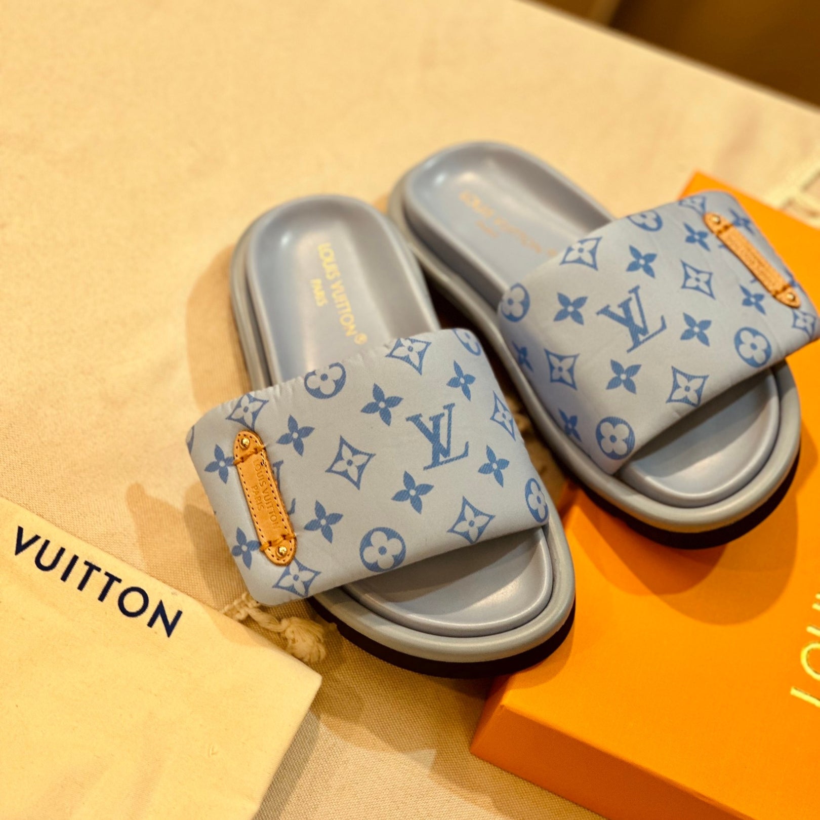 Lv Pool Pillow Flat Comfort Blue Flip Flops