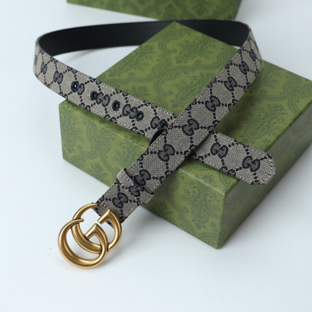 GG Light Canvas Belt with Gold 3cm wide