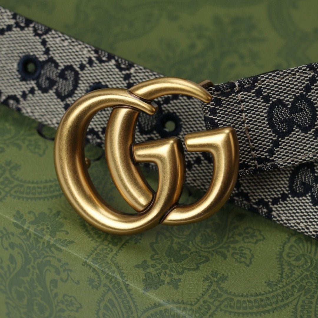 GG Light Canvas Belt with Gold 3cm wide