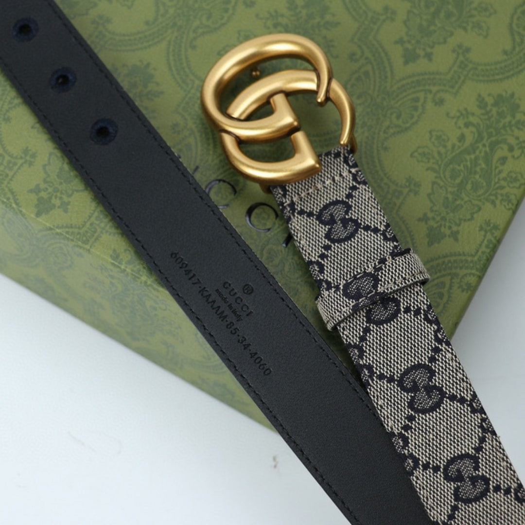 GG Light Canvas Belt with Gold 3cm wide