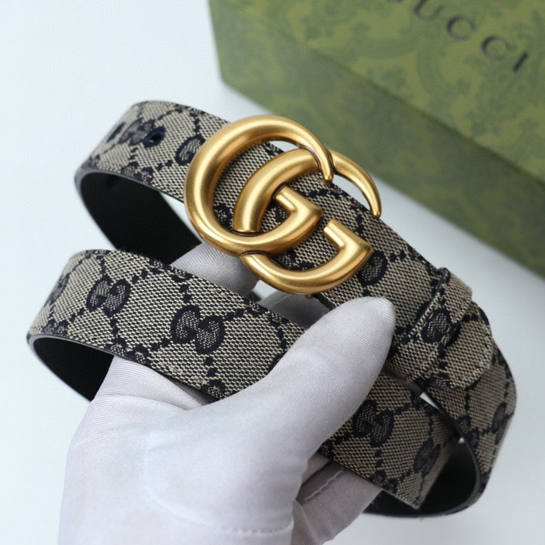 GG Light Canvas Belt with Gold 3cm wide