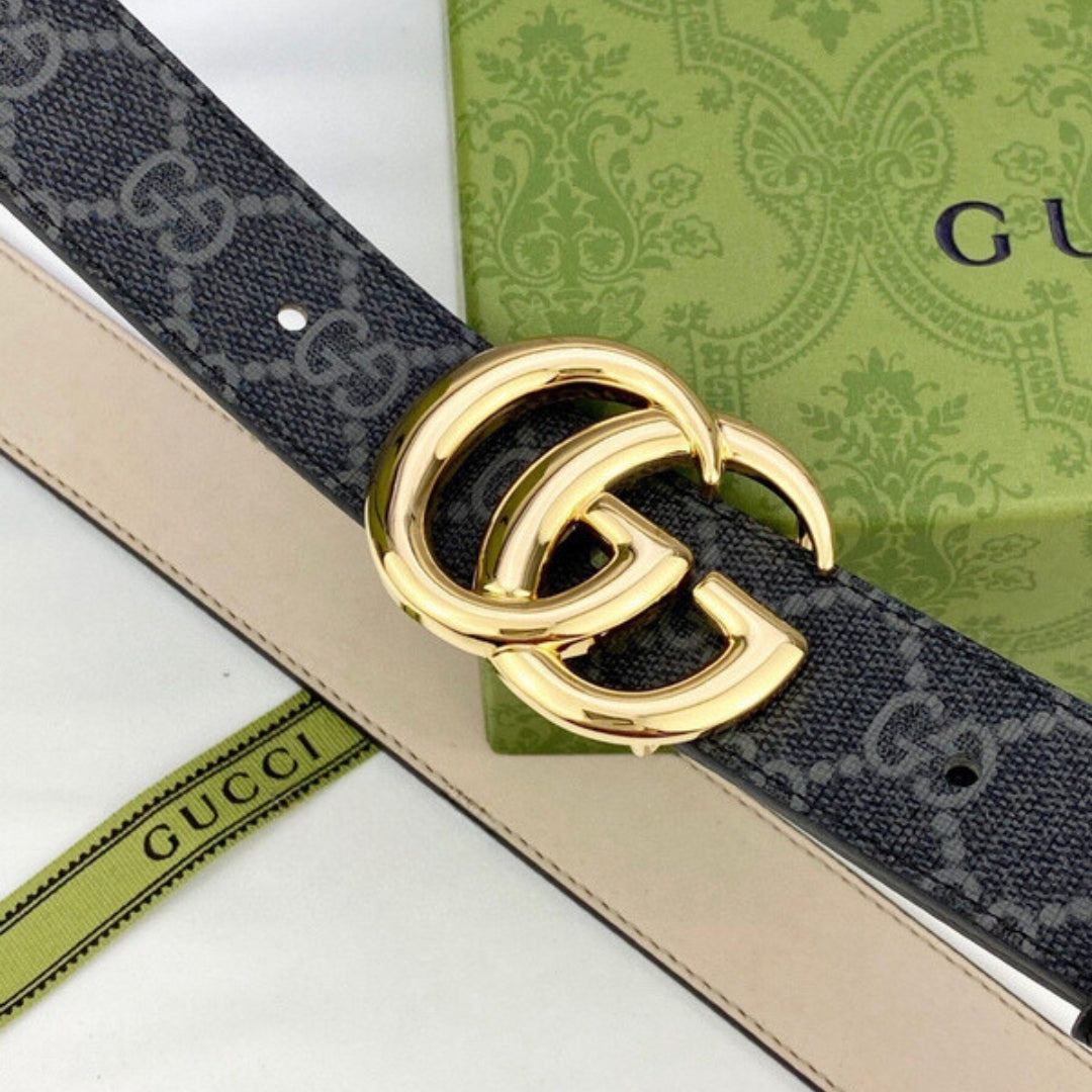 GG Black Canvas Belt with Gold 3cm wide