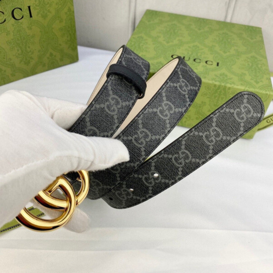 GG Black Canvas Belt with Gold 3cm wide