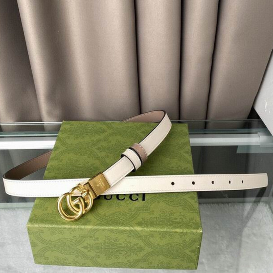 Double-Sided GG Belt, White with Pink and Gold, 2cm wide