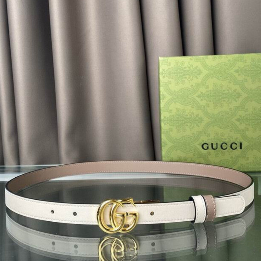 Double-Sided GG Belt, White with Pink and Gold, 2cm wide