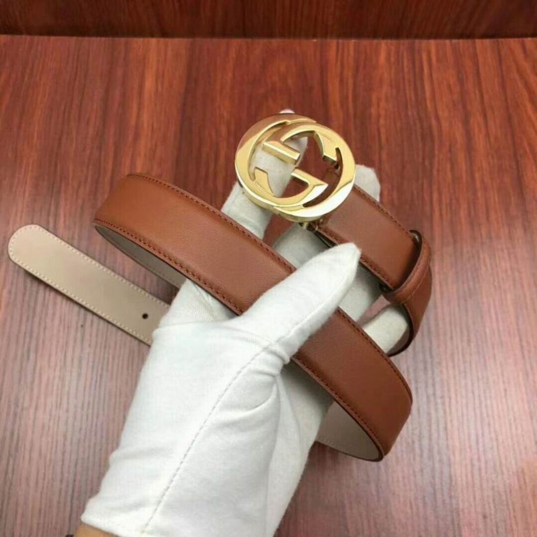 GG Brown Belt with Gold 2.5cm wide