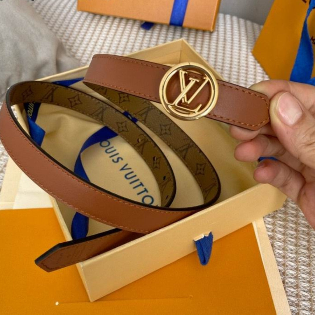 LV Double-Sided Belt in Brown with Canvas and Gold, 2cm wide