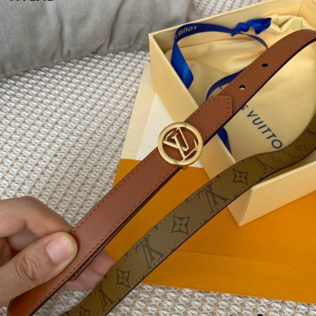 LV Double-Sided Belt in Brown with Canvas and Gold, 2cm wide