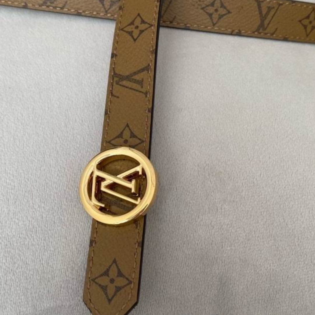 LV Double-Sided Belt in Brown with Canvas and Gold, 2cm wide