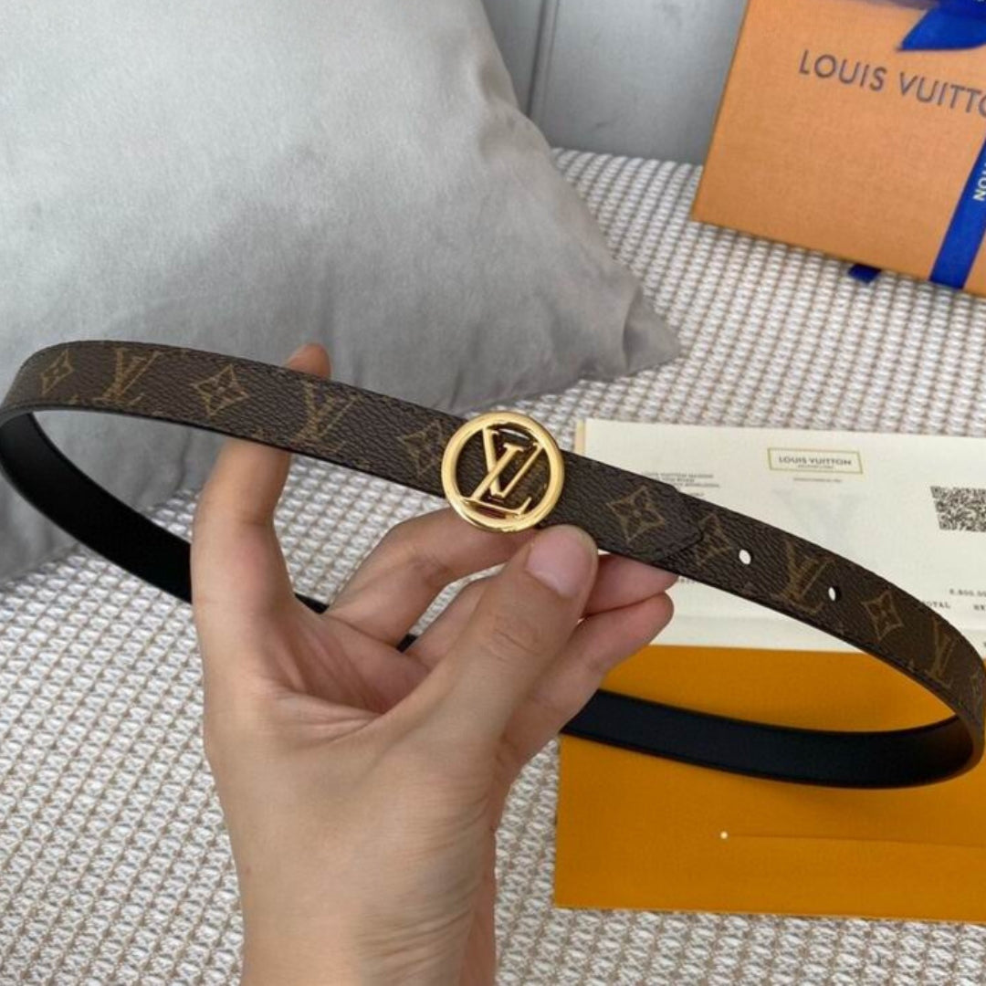LV Double-Sided Belt, Black with Canvas and Gold, 2cm wide