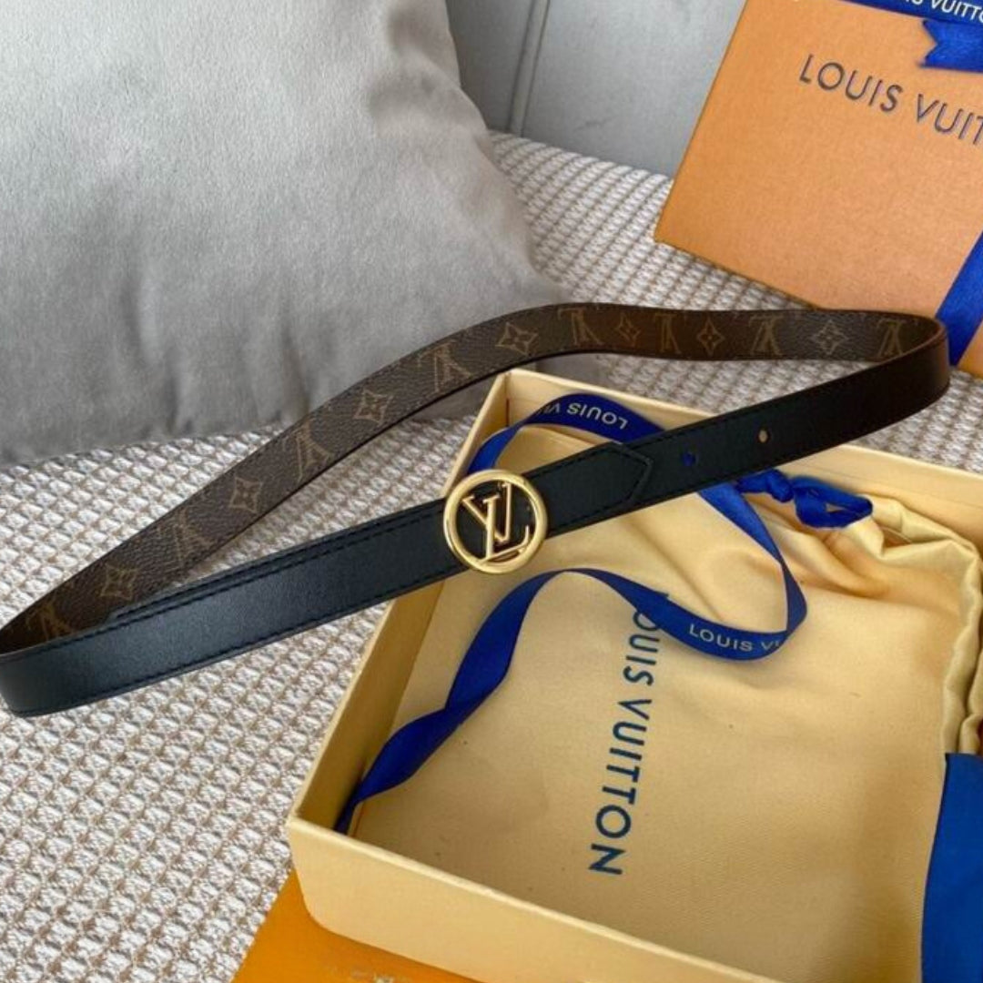 LV Double-Sided Belt, Black with Canvas and Gold, 2cm wide