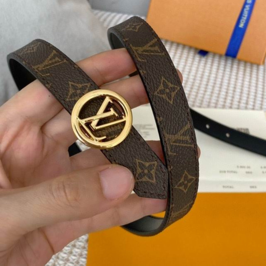 LV Double-Sided Belt, Black with Canvas and Gold, 2cm wide