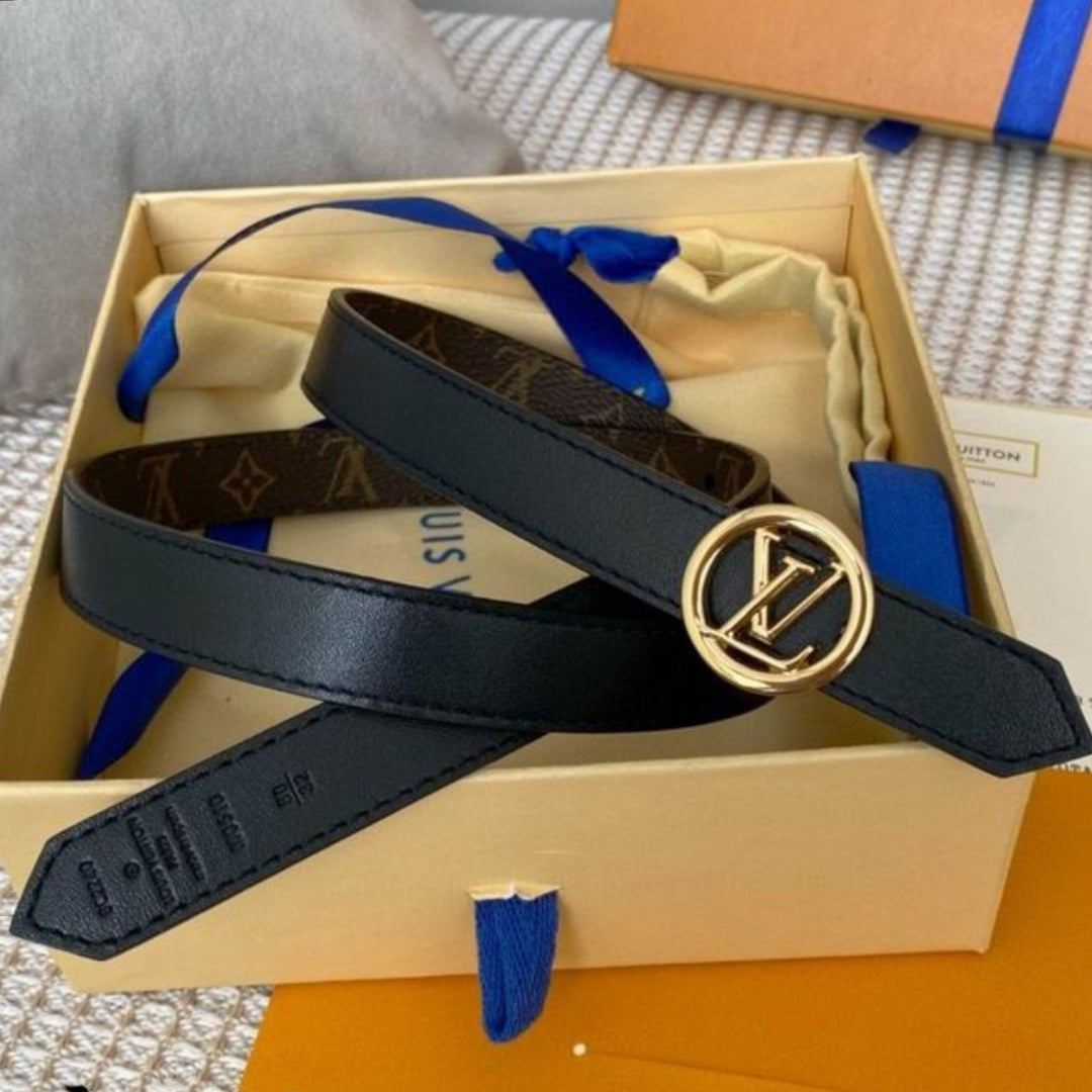 LV Double-Sided Belt, Black with Canvas and Gold, 2cm wide