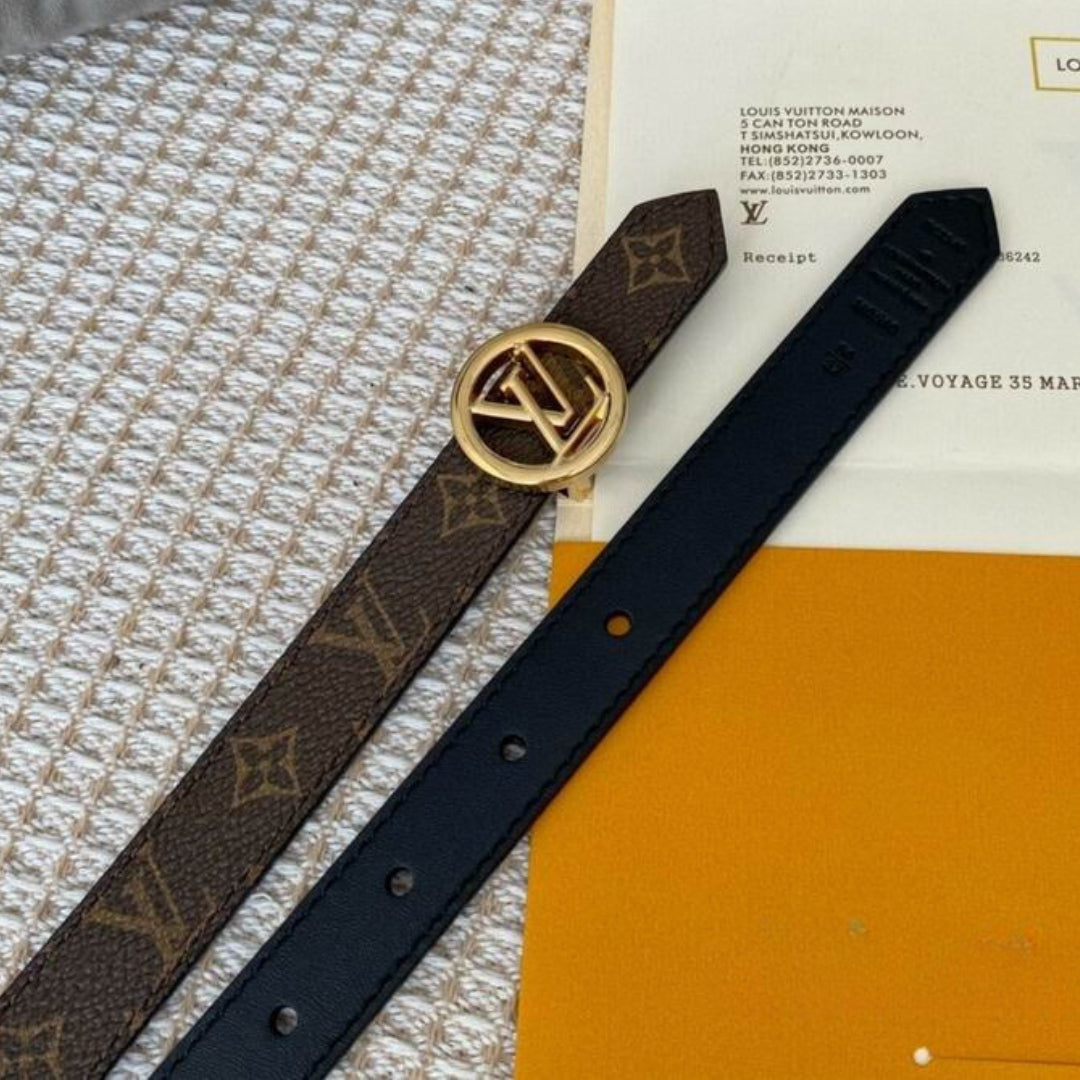 LV Double-Sided Belt, Black with Canvas and Gold, 2cm wide