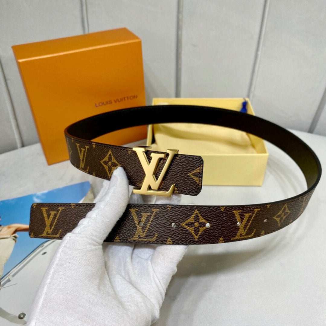LV Double-Sided Belt, Black with Canvas and Gold, 3cm wide