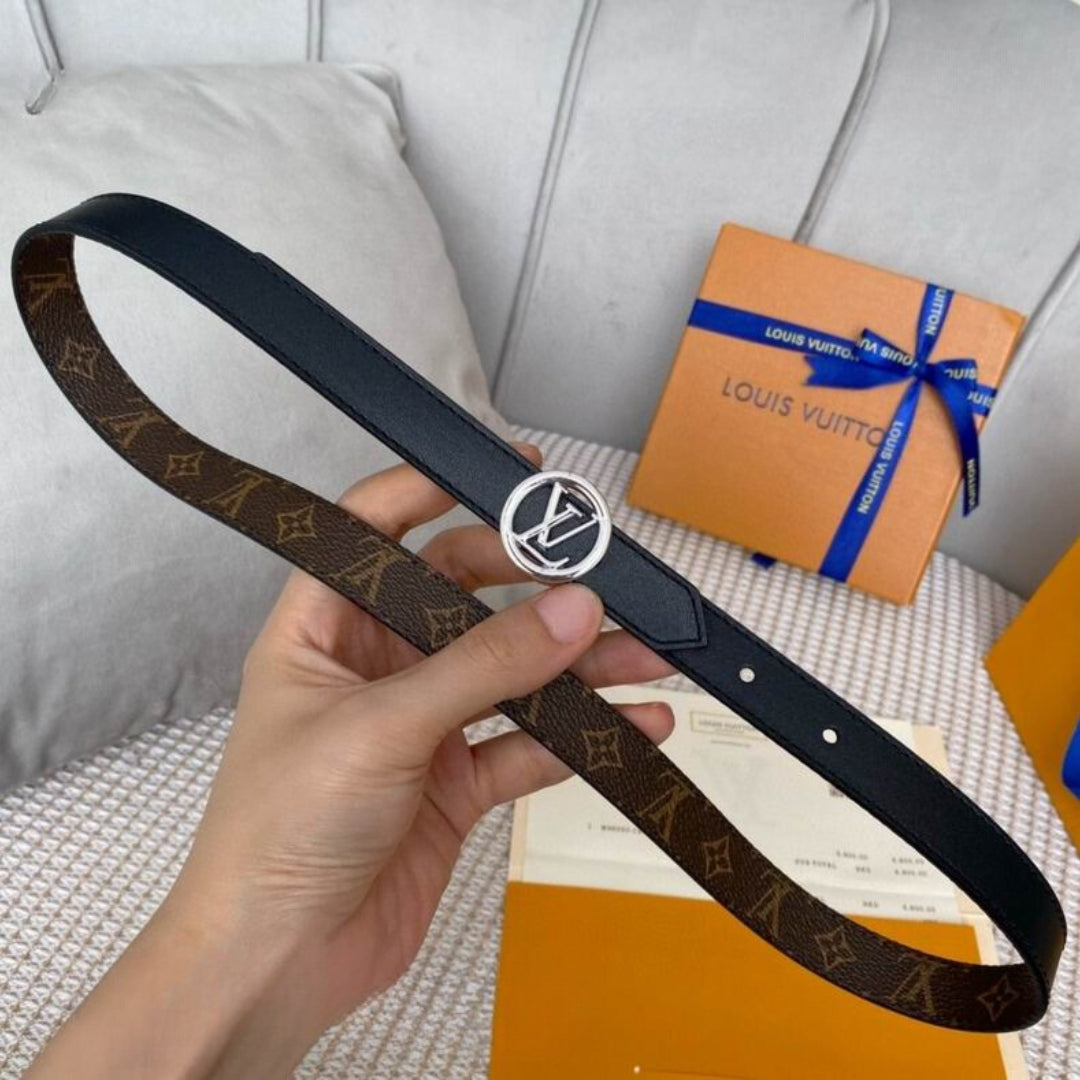 LV Double-Sided Belt, Black with Canvas and Silver, 2cm wide