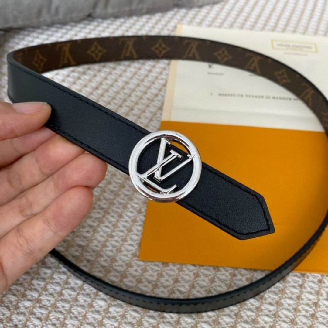 LV Double-Sided Belt, Black with Canvas and Silver, 2cm wide