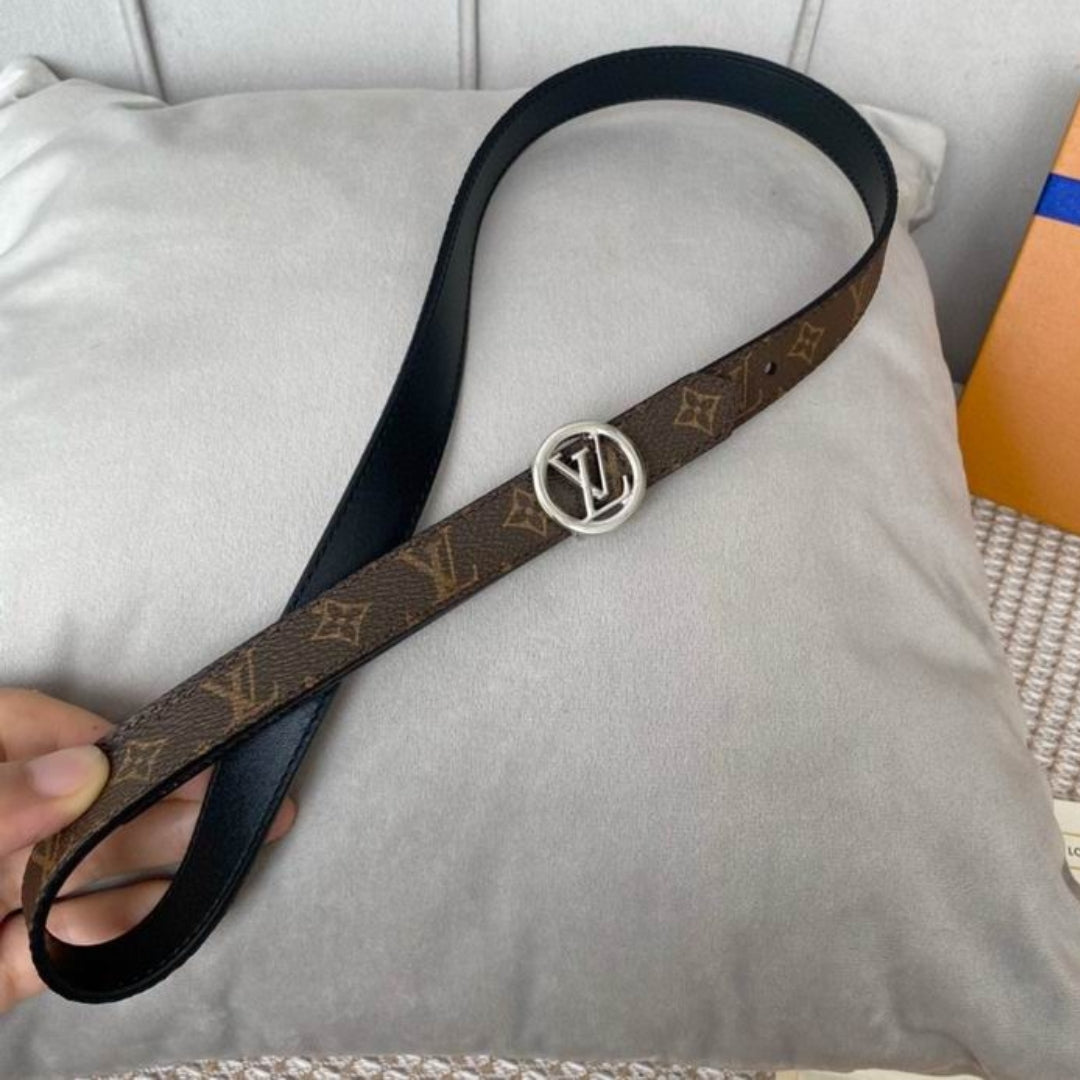 LV Double-Sided Belt, Black with Canvas and Silver, 2cm wide