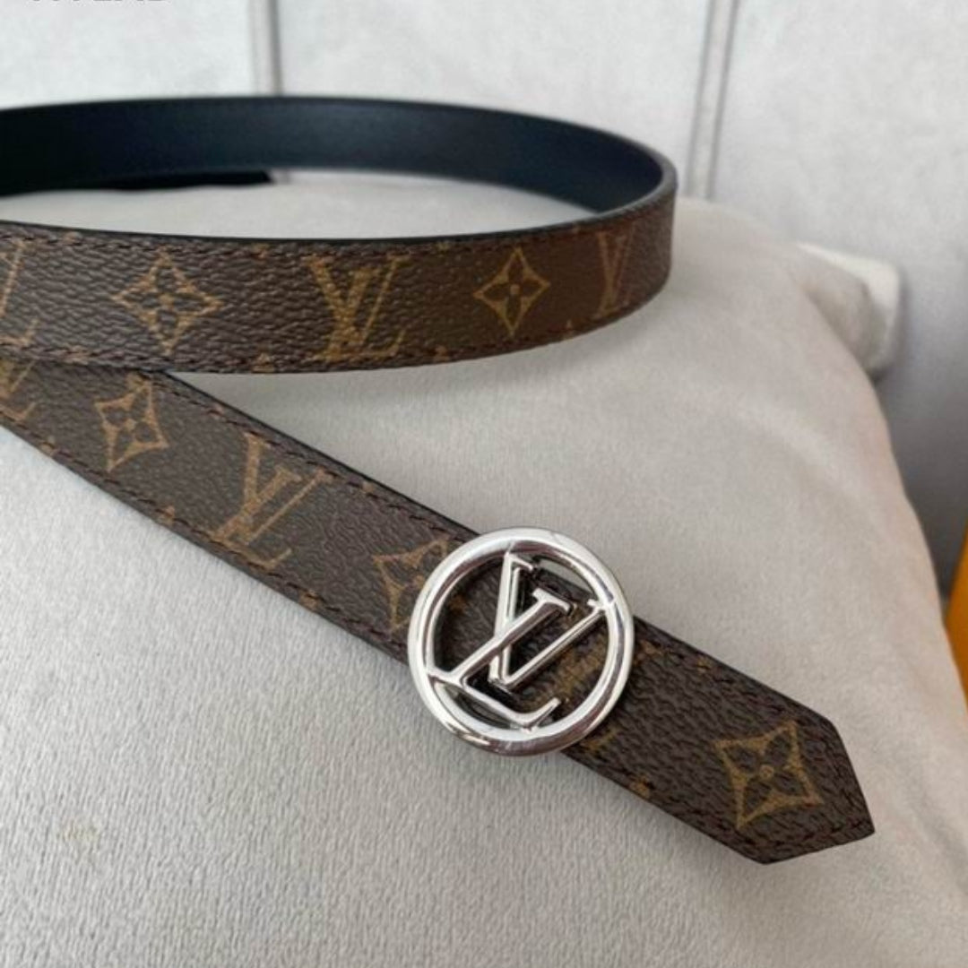 LV Double-Sided Belt, Black with Canvas and Silver, 2cm wide
