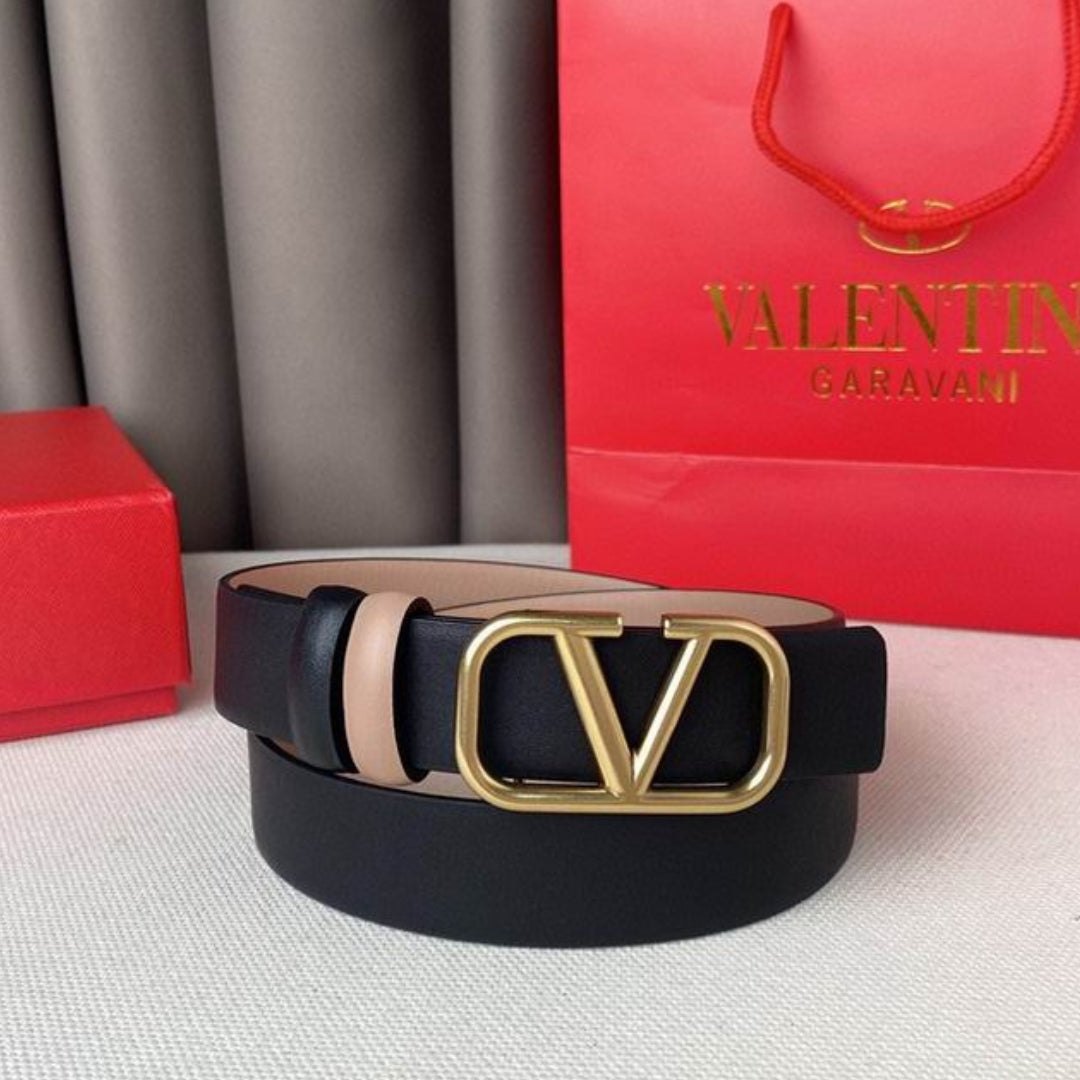 VLTN Double-sided Belt Small Black and Rose Gold 2cm wide