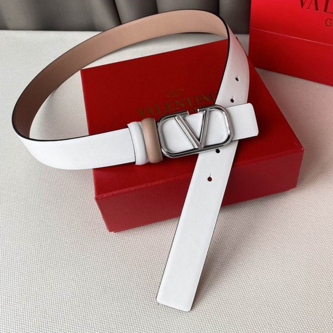 VLTN Double-sided Belt Small Rose and White Silver 2cm wide