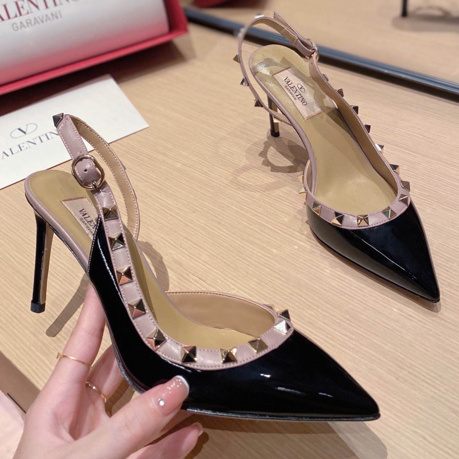 VLT Black Leather Pumps with Side Details, 9cm Heel