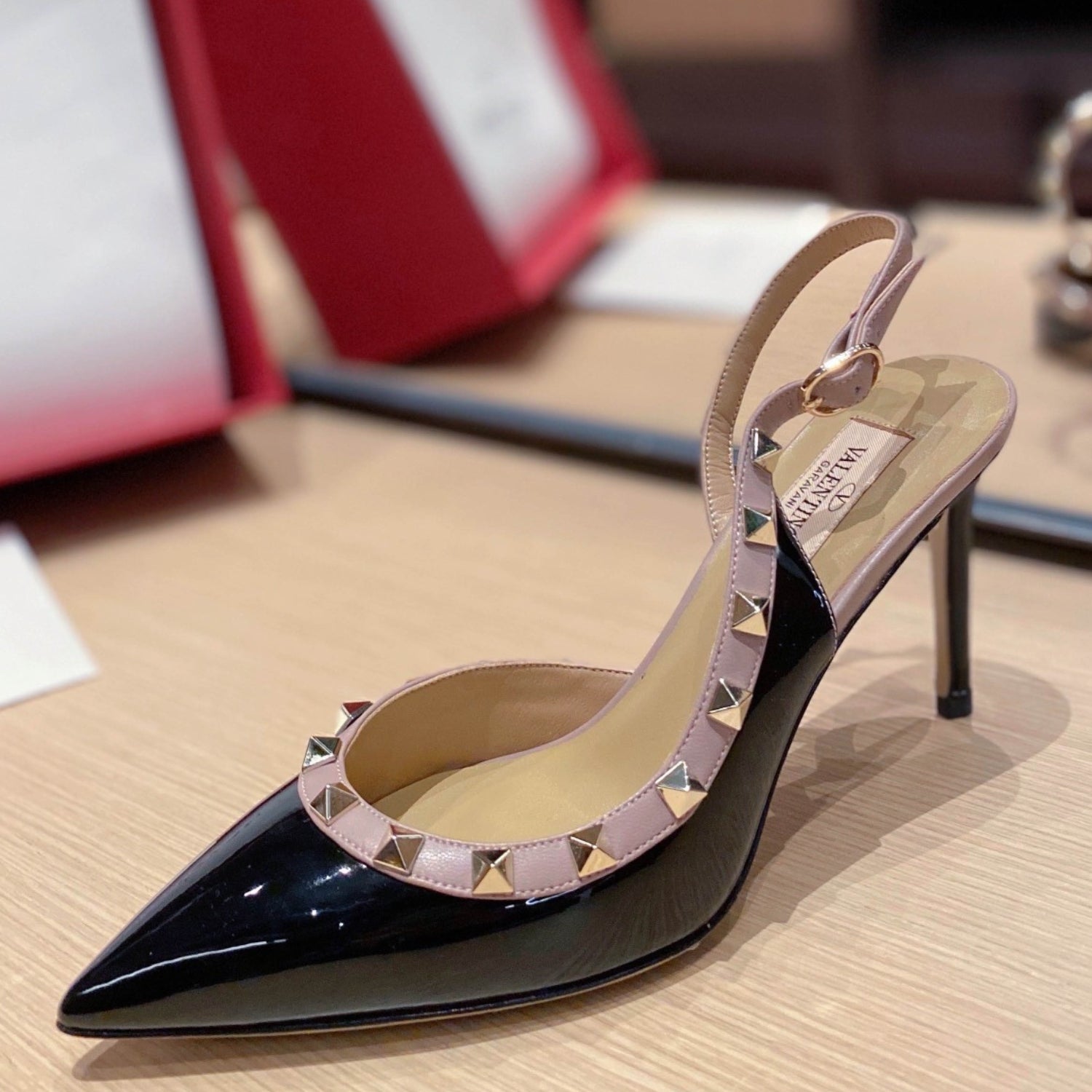 VLT Black Leather Pumps with Side Details, 9cm Heel