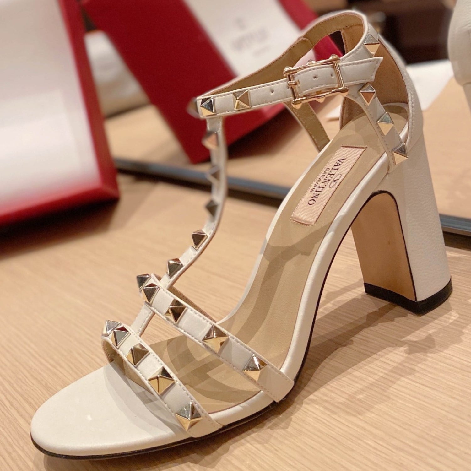 VLT White Leather Sandal with details, 8.5cm heel