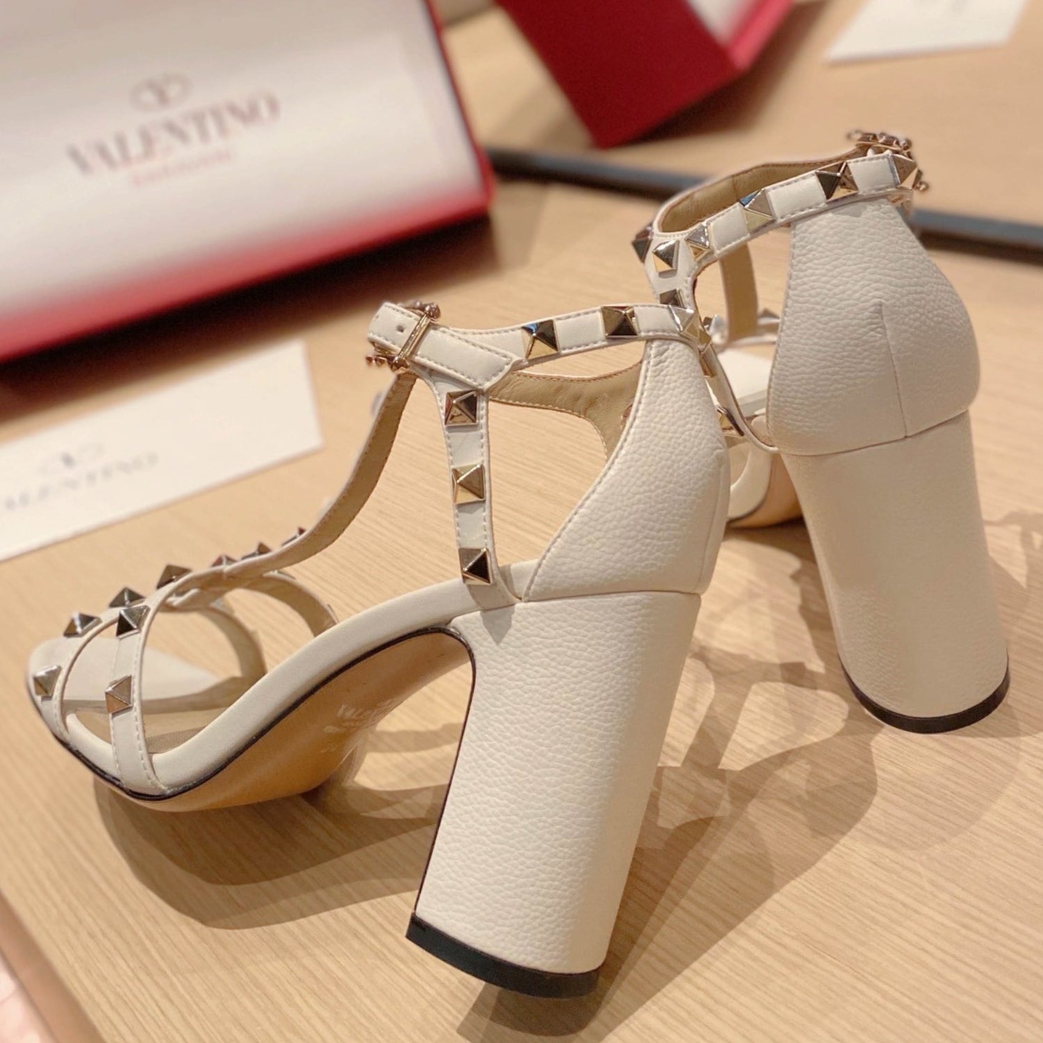 VLT White Leather Sandal with details, 8.5cm heel