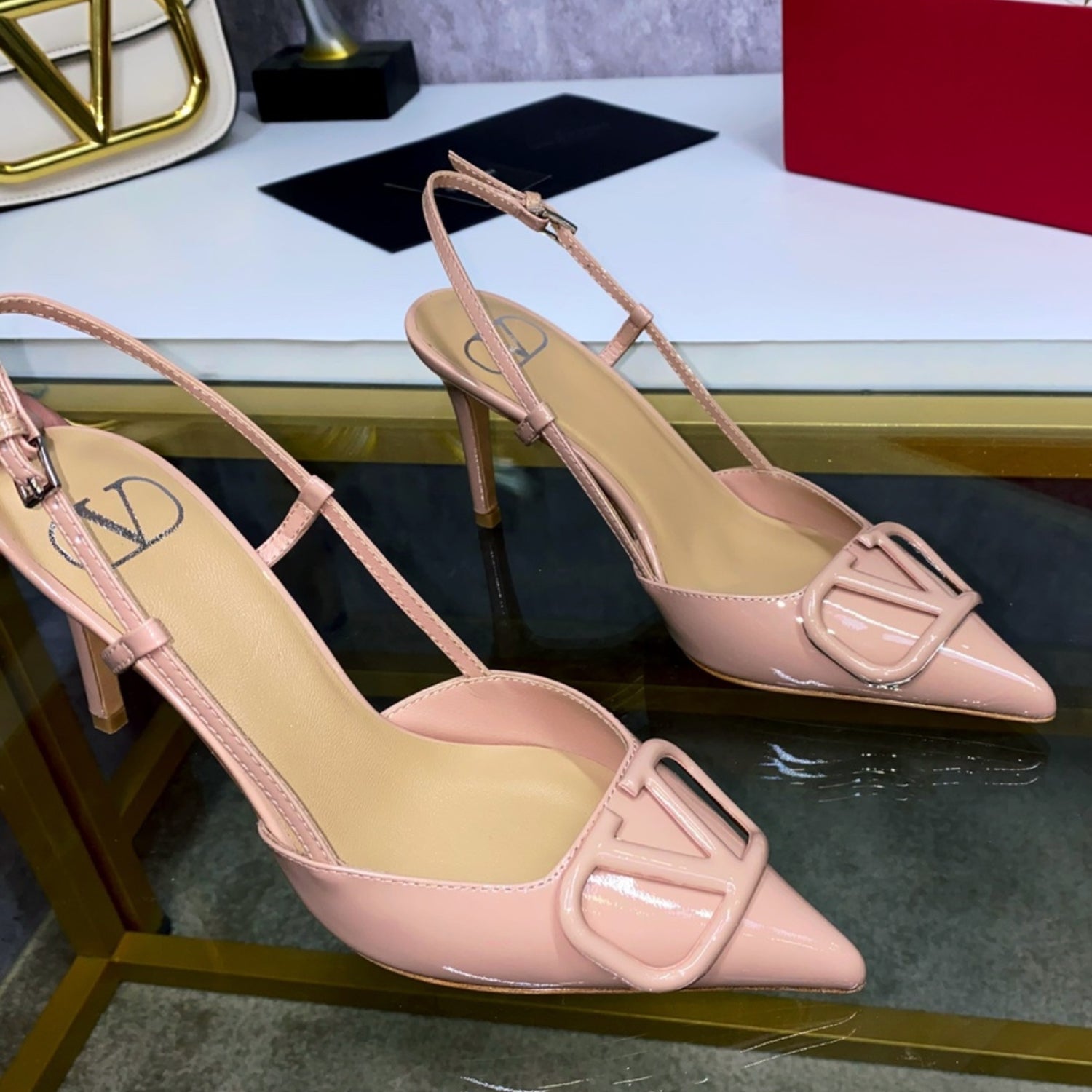 VLT Pink Leather Pumps with Front Logo 8cm Heel