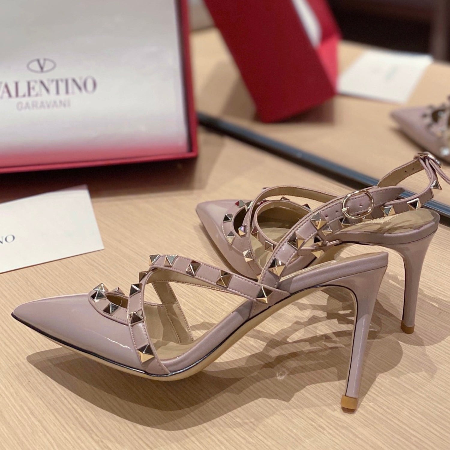 VLT Beige Leather Pump with Upper Details, 9cm Heel