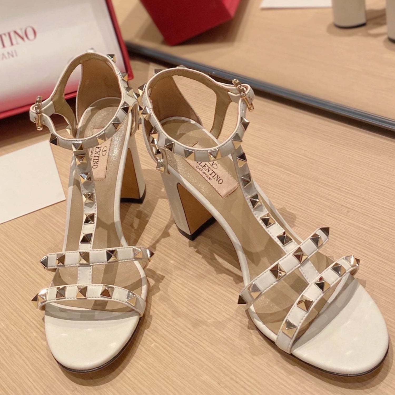 VLT White Leather Sandal with details, 8.5cm heel