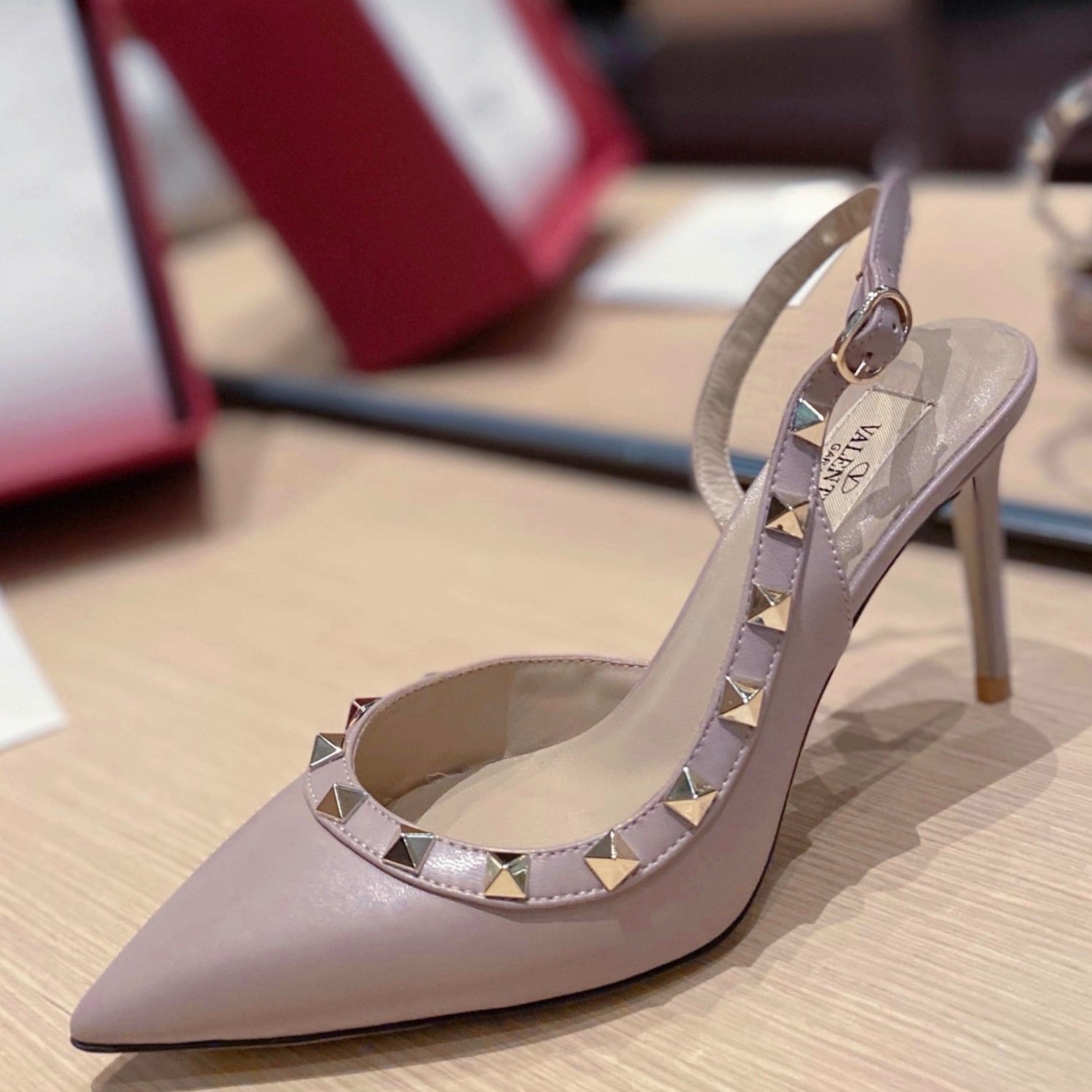VLT Beige Leather Pump with Side Details, 9cm Heel