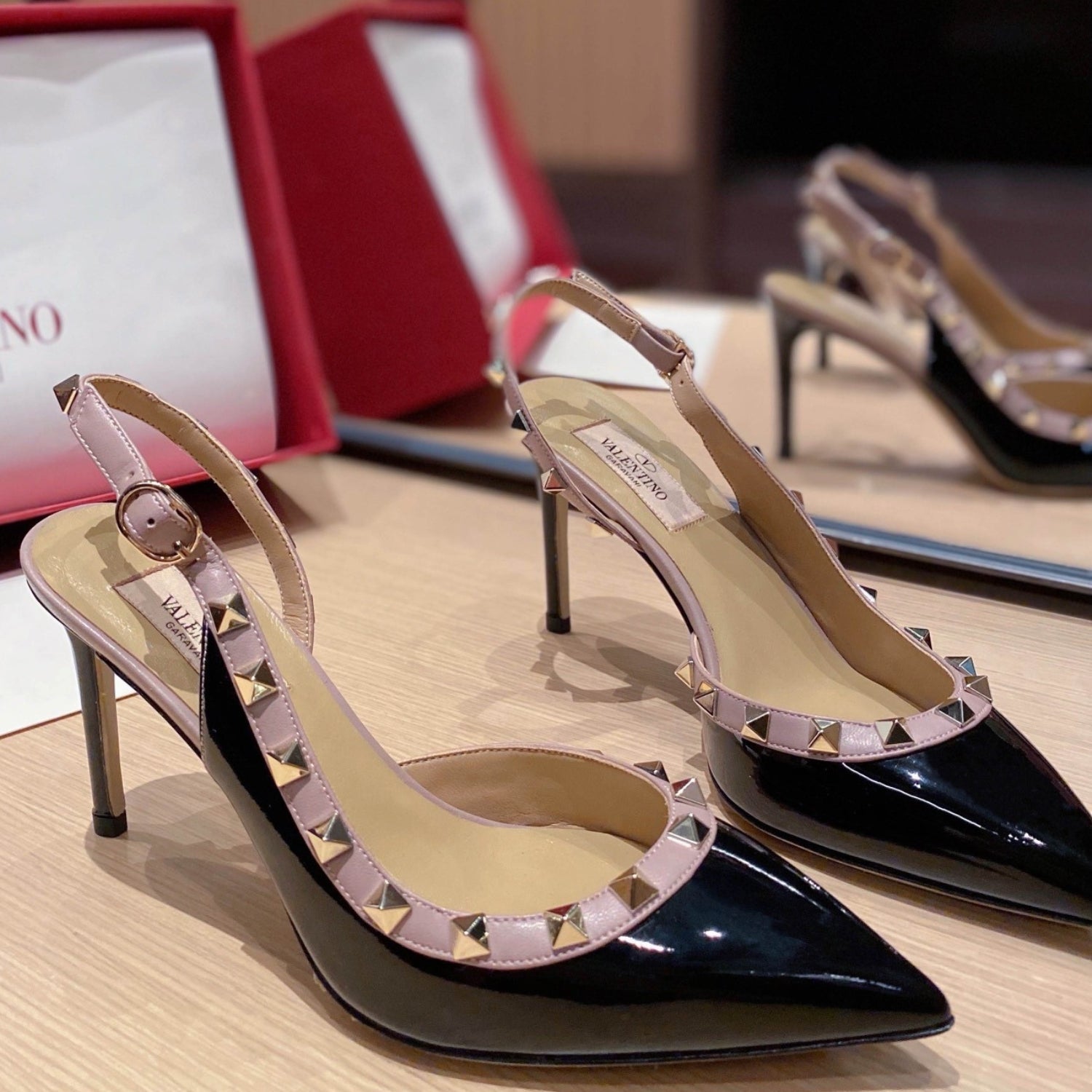 VLT Black Leather Pumps with Side Details, 9cm Heel