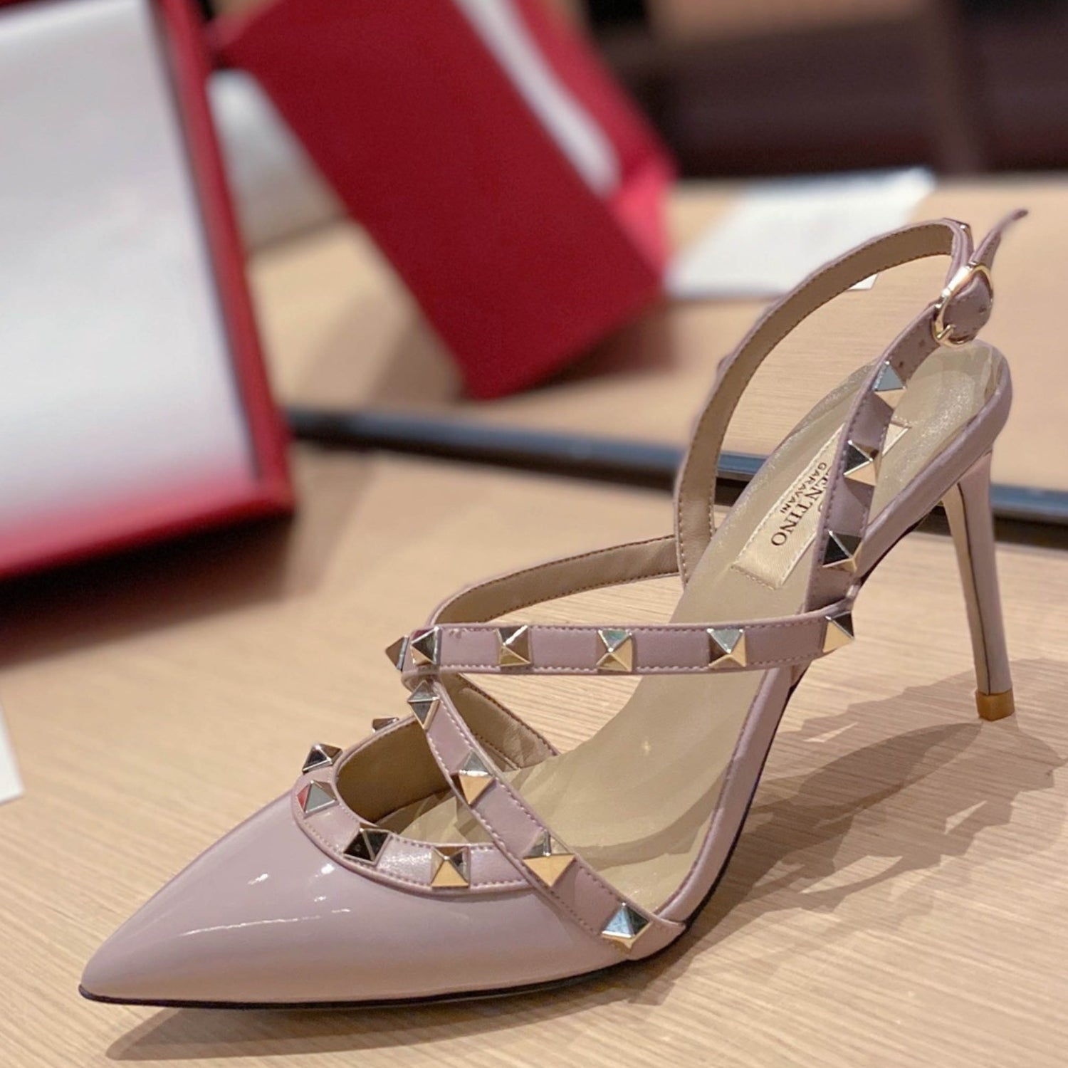 VLT Beige Leather Pump with Upper Details, 9cm Heel