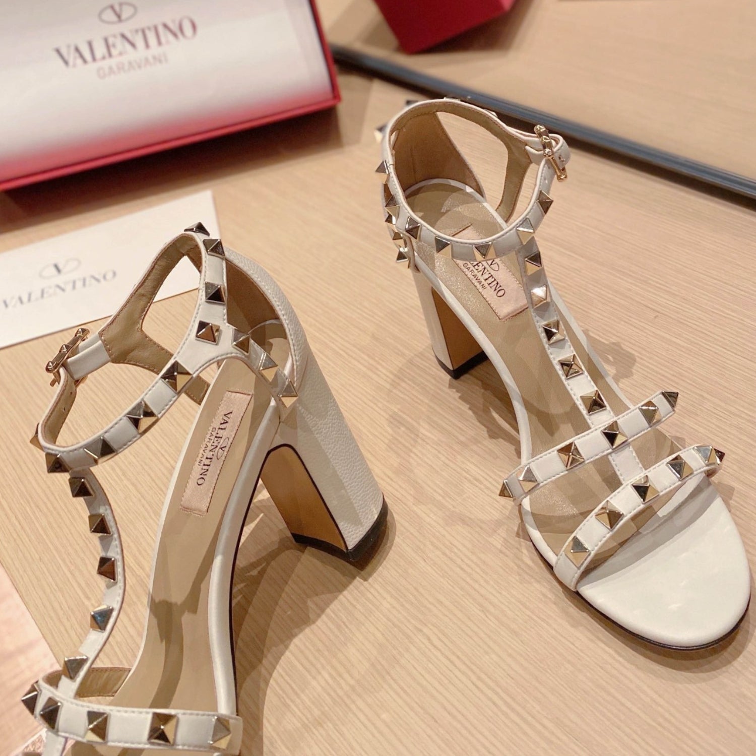 VLT White Leather Sandal with details, 8.5cm heel
