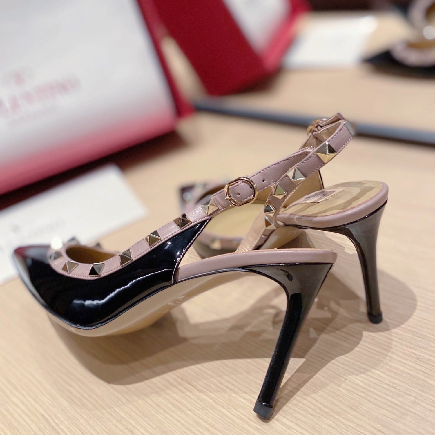 VLT Black Leather Pumps with Side Details, 9cm Heel