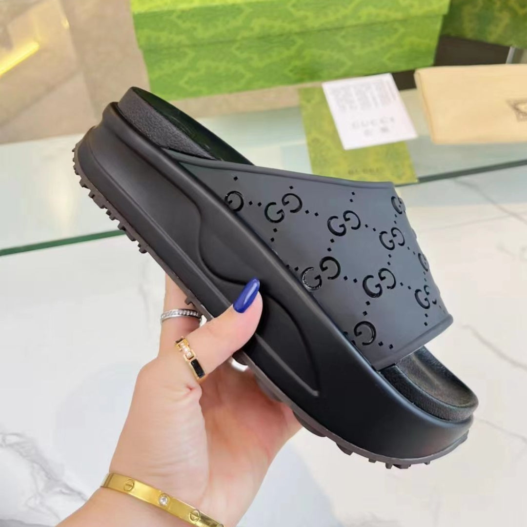 Black Canvas GG Slide Flip Flops Details