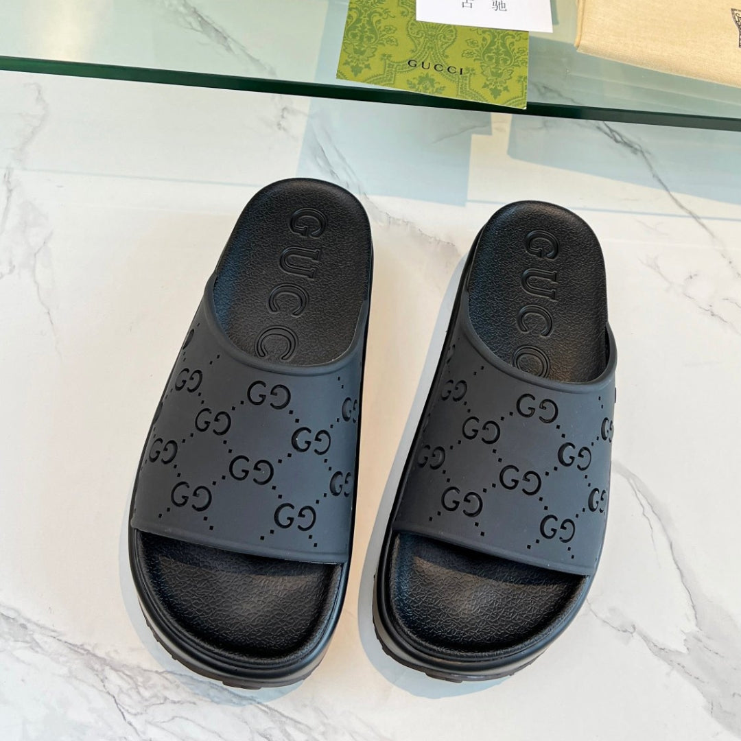 Black Canvas GG Slide Flip Flops Details