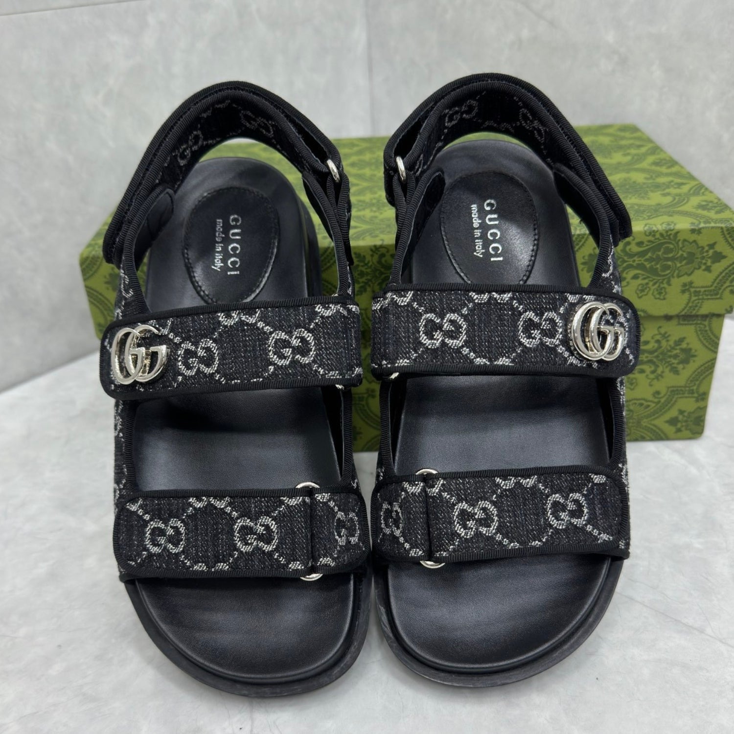 GG Slider Sandal with Double GG Black and White Heel