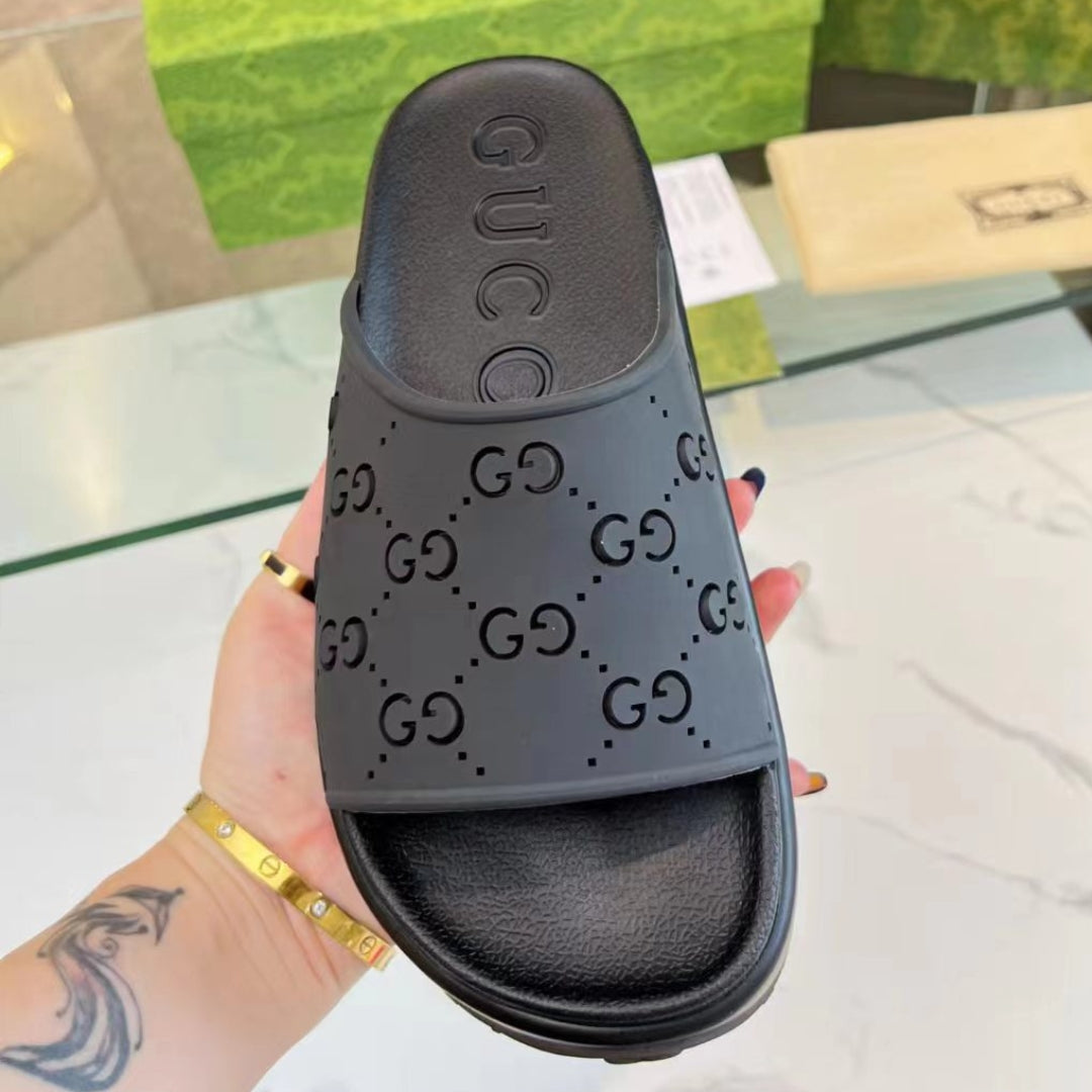 Black Canvas GG Slide Flip Flops Details