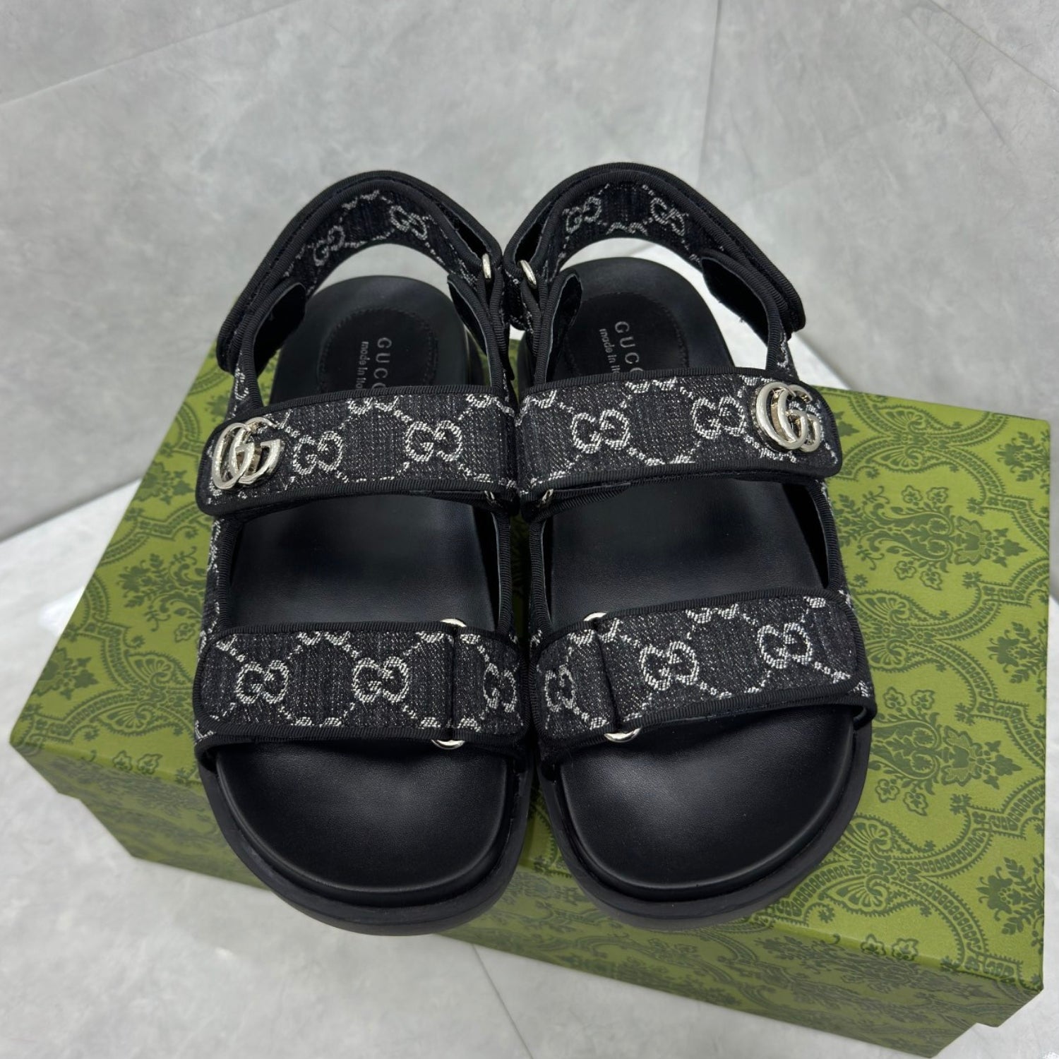 GG Slider Sandal with Double GG Black and White Heel