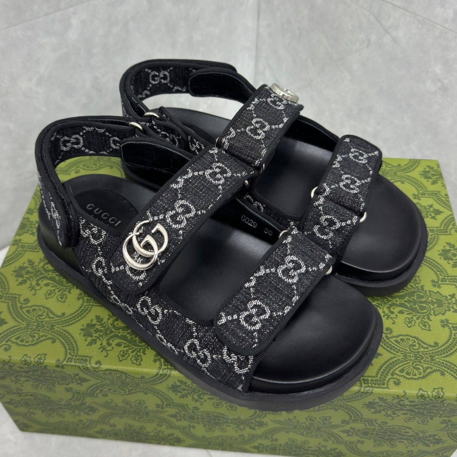 GG Slider Sandal with Double GG Black and White Heel