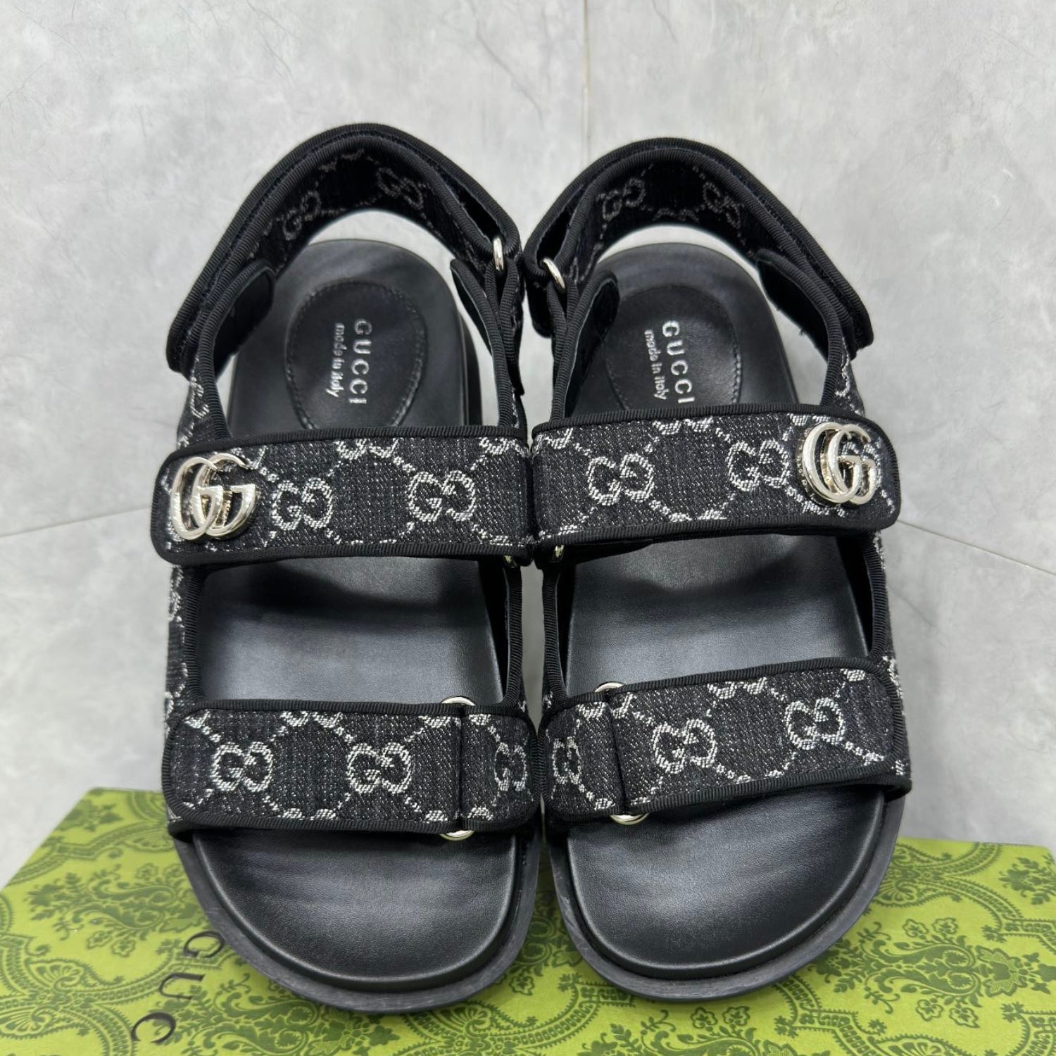 GG Slider Sandal with Double GG Black and White Heel