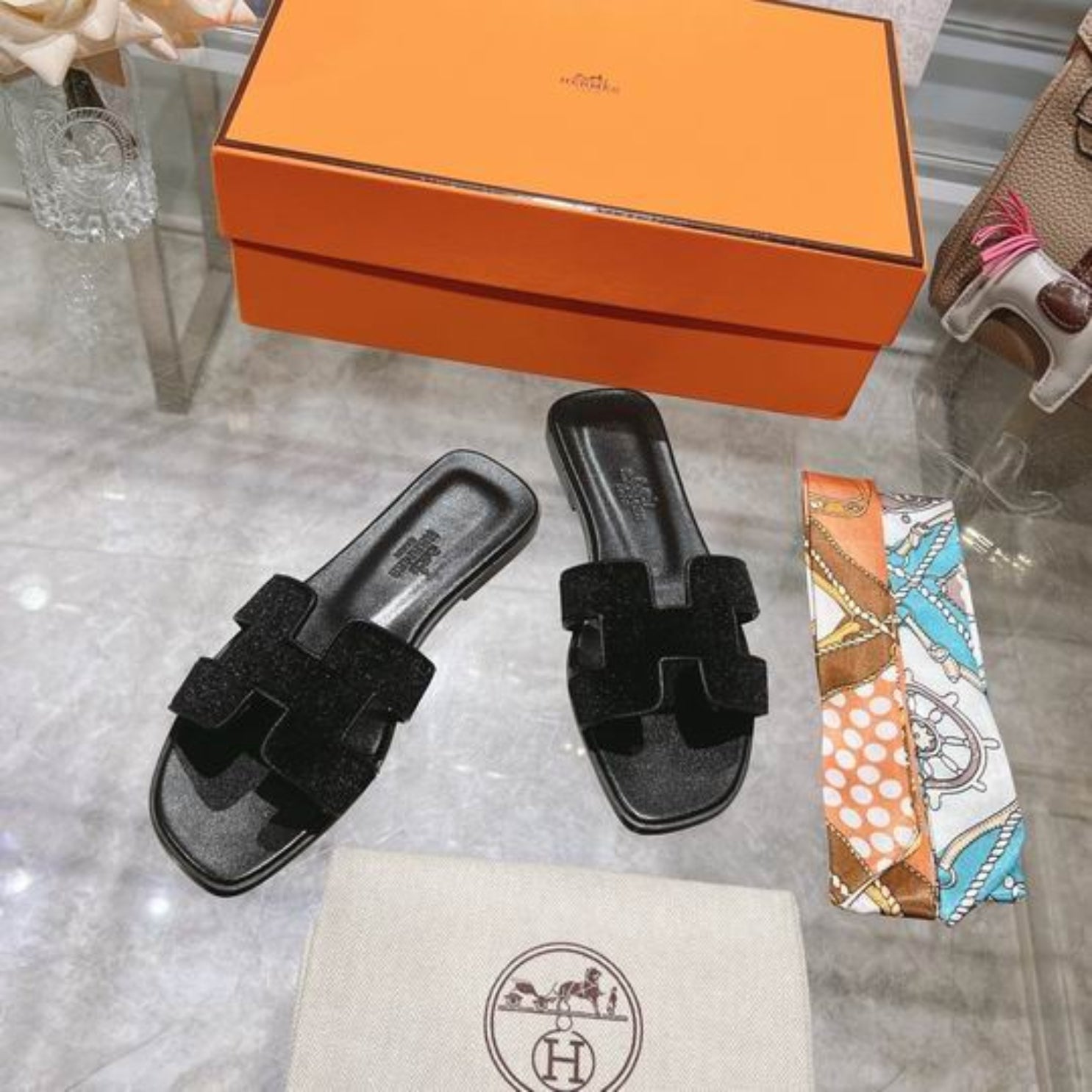 HRMS Oran Black Suede Sandal