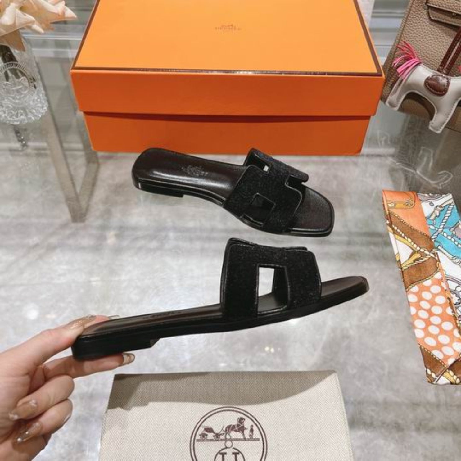 HRMS Oran Black Suede Sandal