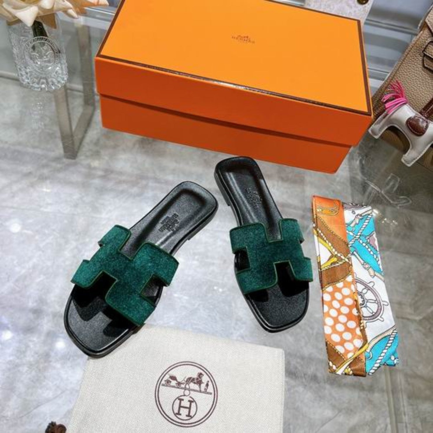 HRMS Oran Green Suede Sandal